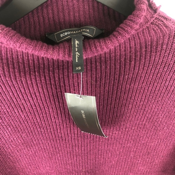BCBGMaxazria Ribbed Side-Tie Sweater in Dark Purpl - Picture 3 of 5
